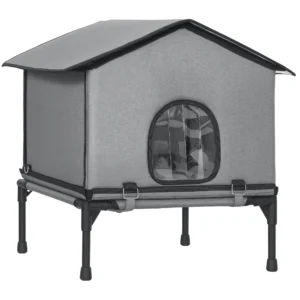 Opvouwbaar Kattenhuis Met Kussen, Verhoogde Waterafstotende Kattenhol 62 X 58,5 X 60 Cm, Grijs