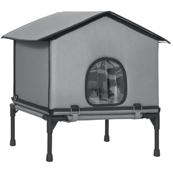 Opvouwbaar Kattenhuis Met Kussen, Verhoogde Waterafstotende Kattenhol 62 X 58,5 X 60 Cm, Grijs