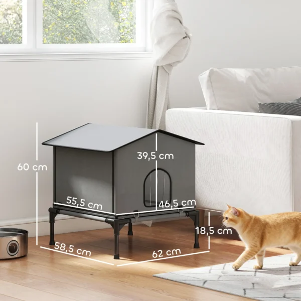 Opvouwbaar Kattenhuis Met Kussen, Verhoogde Waterafstotende Kattenhol 62 X 58,5 X 60 Cm, Grijs