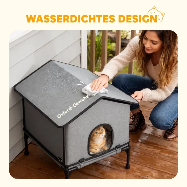 Opvouwbaar Kattenhuis Met Kussen, Verhoogde Waterafstotende Kattenhol 62 X 58,5 X 60 Cm, Grijs