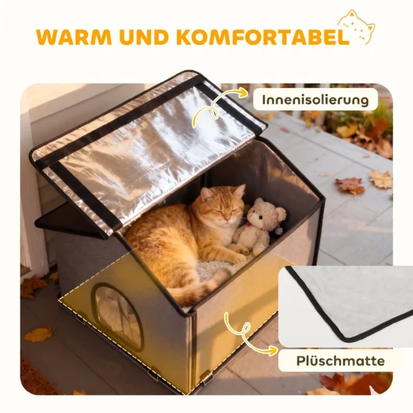 Opvouwbaar Kattenhuis Met Kussen, Verhoogde Waterafstotende Kattenhol 62 X 58,5 X 60 Cm, Grijs