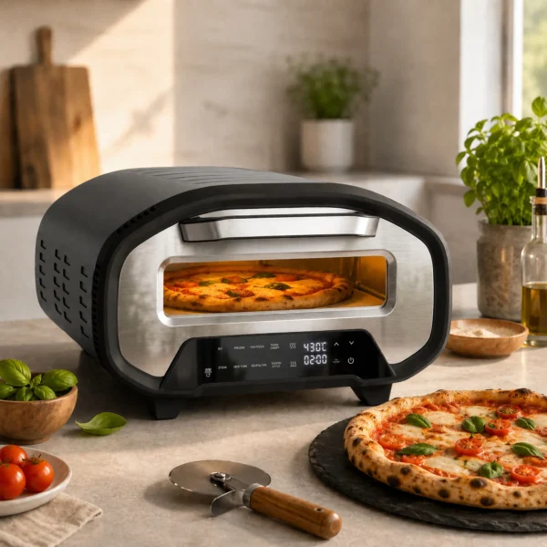 Pizzaoven Voor Binnen, 12 Inch Elektrische Pizzaoven Met 8 Programma's, 430 °C, Timer, Keramische Steen, 2200 W