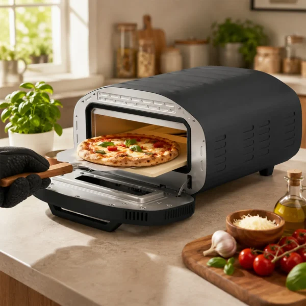 Pizzaoven Voor Binnen, 12 Inch Elektrische Pizzaoven Met 8 Programma's, 430 °C, Timer, Keramische Steen, 2200 W