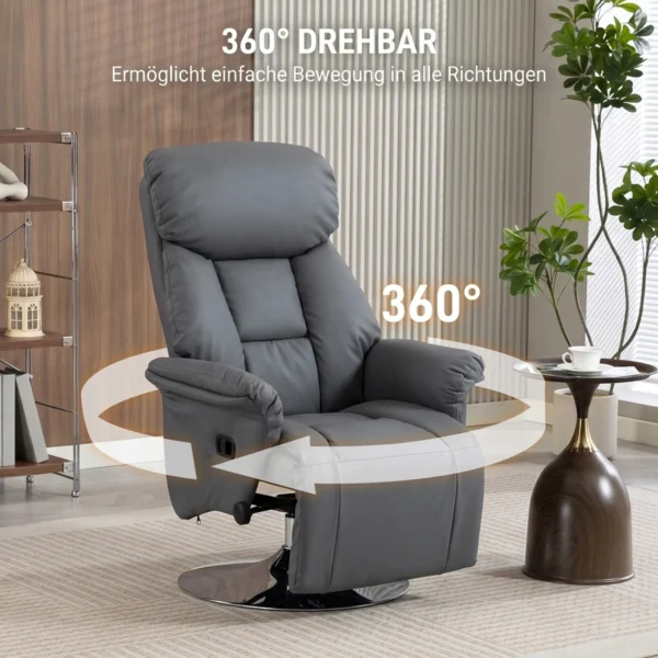 Relaxsessel, Liegefunktion, Lederoptik, Fußstütze, Bis 120 Kg, 78 X 80 X 109 Cm, Grau