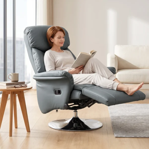Relaxsessel, Liegefunktion, Lederoptik, Fußstütze, Bis 120 Kg, 78 X 80 X 109 Cm, Grau