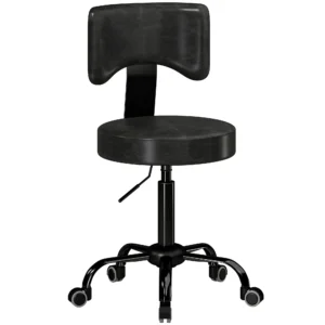 Rollenhocker, Höhenverstellbar 72 87,5 Cm, Massagethocker Mit Gepolsterter Sitzfläche Und Rückenlehne, 360° Drehbar, Schwarz