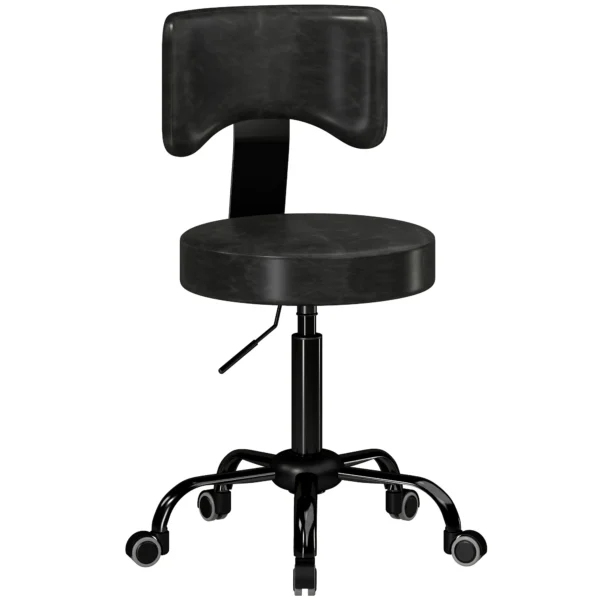 Rollenhocker, Höhenverstellbar 72 87,5 Cm, Massagethocker Mit Gepolsterter Sitzfläche Und Rückenlehne, 360° Drehbar, Schwarz