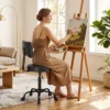 Rollenhocker, Höhenverstellbar 72 87,5 Cm, Massagethocker Mit Gepolsterter Sitzfläche Und Rückenlehne, 360° Drehbar, Schwarz