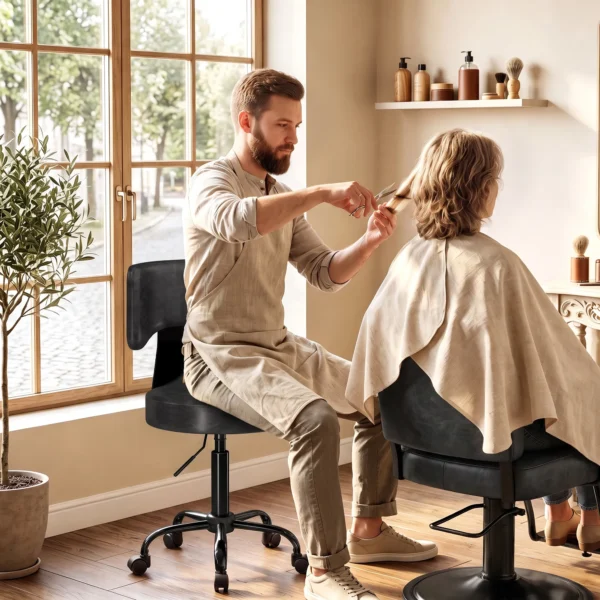 Rollenhocker, Höhenverstellbar 72 87,5 Cm, Massagethocker Mit Gepolsterter Sitzfläche Und Rückenlehne, 360° Drehbar, Schwarz