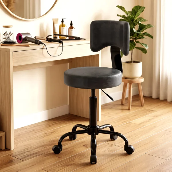 Rollenhocker, Höhenverstellbar 72 87,5 Cm, Massagethocker Mit Gepolsterter Sitzfläche Und Rückenlehne, 360° Drehbar, Schwarz