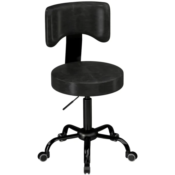 Rollenhocker, Höhenverstellbar 72 87,5 Cm, Massagethocker Mit Gepolsterter Sitzfläche Und Rückenlehne, 360° Drehbar, Schwarz