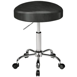Rollhocker Aus PU Leder, Höhenverstellbarer Salonhocker Mit Gepolsterter Sitzfläche, Drehbarer Beautyhocker Auf Rollen