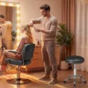 Rollhocker Aus PU Leder, Höhenverstellbarer Salonhocker Mit Gepolsterter Sitzfläche, Drehbarer Beautyhocker Auf Rollen