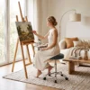Rollhocker Aus PU Leder, Höhenverstellbarer Salonhocker Mit Gepolsterter Sitzfläche, Drehbarer Beautyhocker Auf Rollen