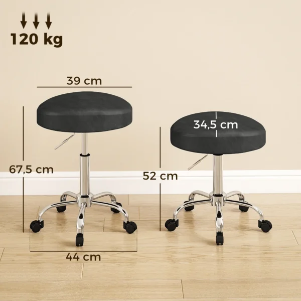 Rollhocker Aus PU Leder, Höhenverstellbarer Salonhocker Mit Gepolsterter Sitzfläche, Drehbarer Beautyhocker Auf Rollen