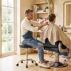 Rollhocker Aus PU Leder, Höhenverstellbarer Salonhocker Mit Gepolsterter Sitzfläche, Drehbarer Beautyhocker Auf Rollen