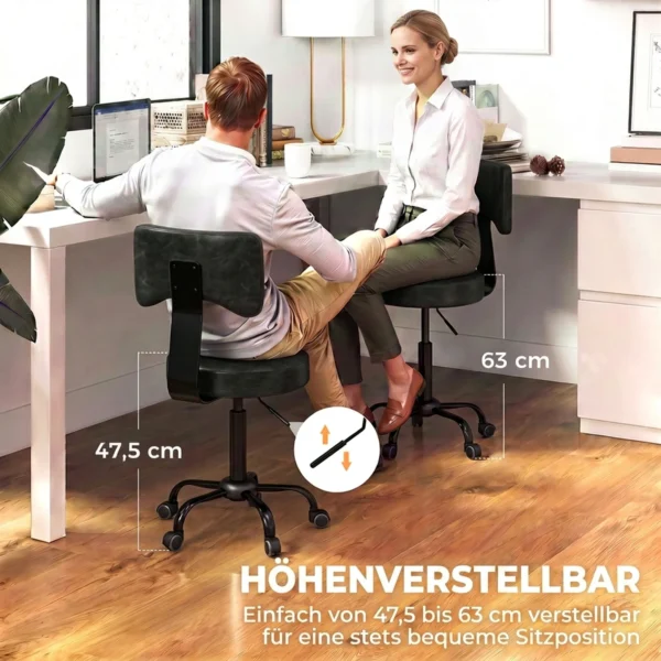 Rollhocker, Höhenverstellbarer Salonstuhl Aus PU Leder Mit Polstersitz, Rückenlehne Und Rollen, Schwarz