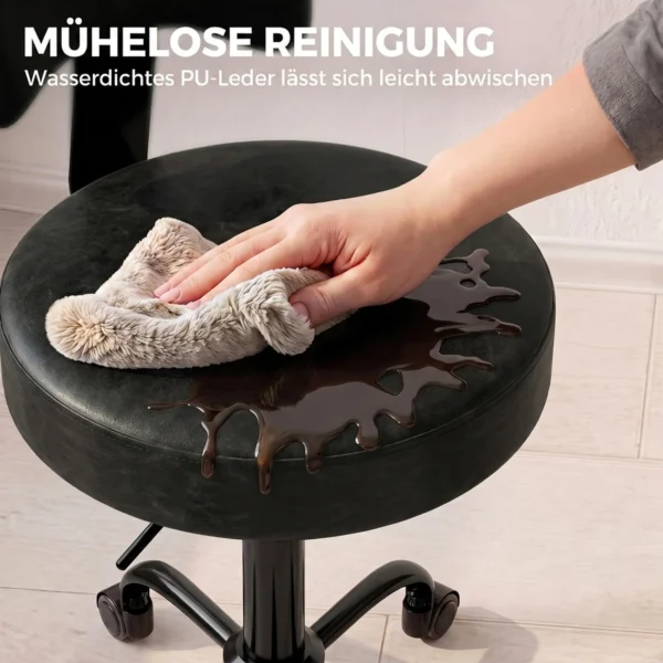 Rollhocker, Höhenverstellbarer Salonstuhl Aus PU Leder Mit Polstersitz, Rückenlehne Und Rollen, Schwarz