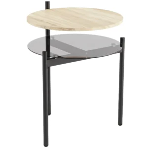 Runder Beistelltisch Mit Offener Glasablage Für Kleine Räume, Wohnzimmer, Schlafzimmer, 41,8 X 39,8 X 53,5 Cm, Eiche