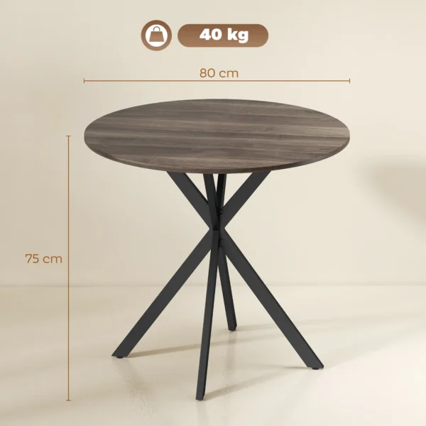 Runder Küchentisch, 80 Cm, Kompakte Tischplatte, Spanplatte, Metall, Braun