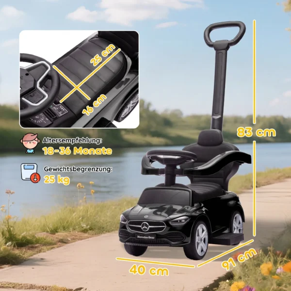 Rutschauto Mit Schiebstange 2 in 1 Rutschfahrzeug Mit Abnehmbarem Griff, Sicherheitsgeländer, Stauraum, Hupe & Lenkrad