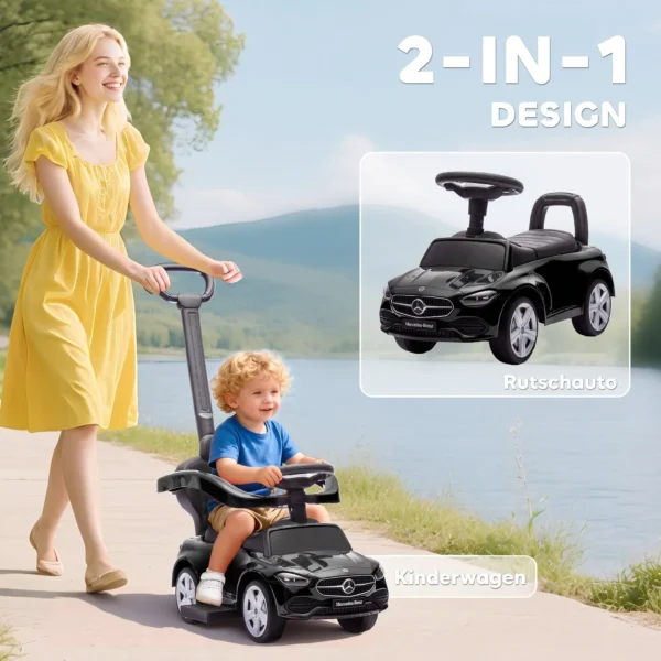 Rutschauto Mit Schiebstange 2 in 1 Rutschfahrzeug Mit Abnehmbarem Griff, Sicherheitsgeländer, Stauraum, Hupe & Lenkrad