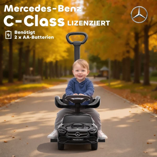 Rutschauto Mit Schiebstange 2 in 1 Rutschfahrzeug Mit Abnehmbarem Griff, Sicherheitsgeländer, Stauraum, Hupe & Lenkrad