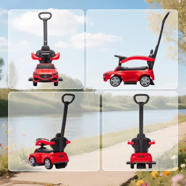 Rutschauto Mit Schiebstange 2 in 1 Rutschfahrzeug Mit Abnehmbarem Griff, Sicherheitsgeländer, Stauraum, Hupe & Lenkrad