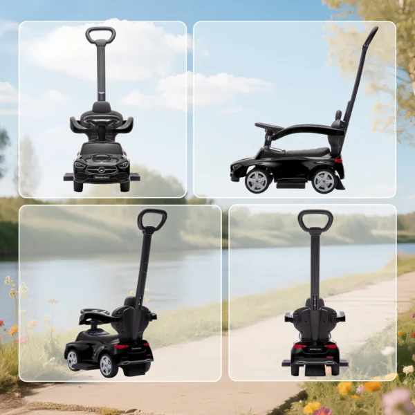 Rutschauto Mit Schiebstange 2 in 1 Rutschfahrzeug Mit Abnehmbarem Griff, Sicherheitsgeländer, Stauraum, Hupe & Lenkrad