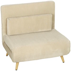 Schlafsessel 3 in 1, Ausklappbarer Sessel Aus Cord Mit Schlaffunktion Verstellbare Rückenlehne, Kissen, Beige