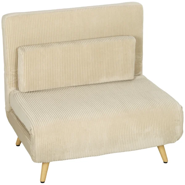 Schlafsessel 3 in 1, Ausklappbarer Sessel Aus Cord Mit Schlaffunktion Verstellbare Rückenlehne, Kissen, Beige