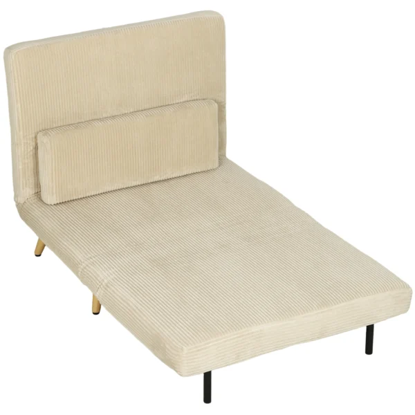 Schlafsessel 3 in 1, Ausklappbarer Sessel Aus Cord Mit Schlaffunktion Verstellbare Rückenlehne, Kissen, Beige