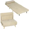 Schlafsessel 3 in 1, Ausklappbarer Sessel Aus Cord Mit Schlaffunktion Verstellbare Rückenlehne, Kissen, Beige