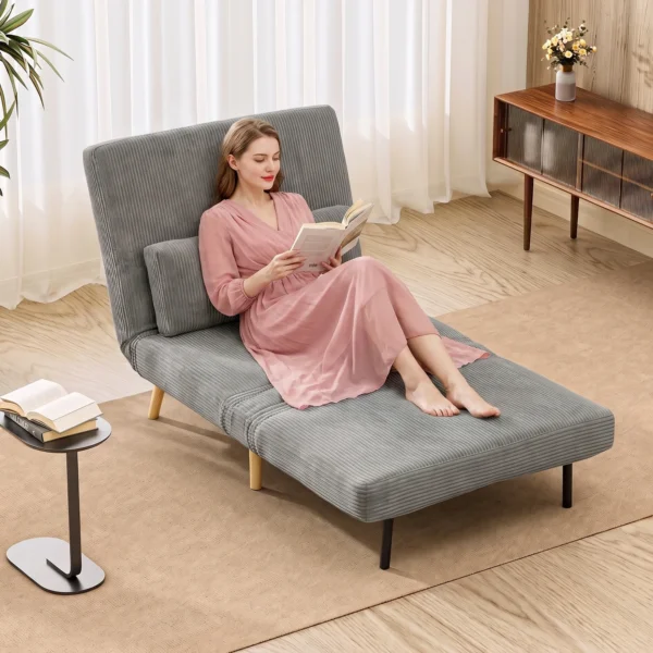 Schlafsessel 3 in 1, Ausklappbarer Sessel Aus Cord Mit Schlaffunktion Verstellbare Rückenlehne, Kissen Dunkelgrau