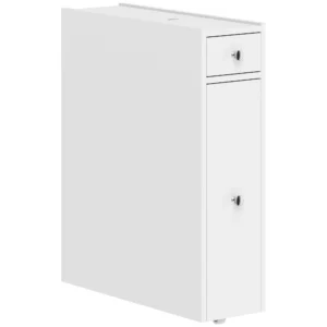 Schmaler Badezimmerschrank, Badschrank Stehend Mit 2 Schubladen, Weiß