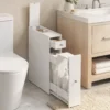 Schmaler Badezimmerschrank, Badschrank Stehend Mit 2 Schubladen, Weiß