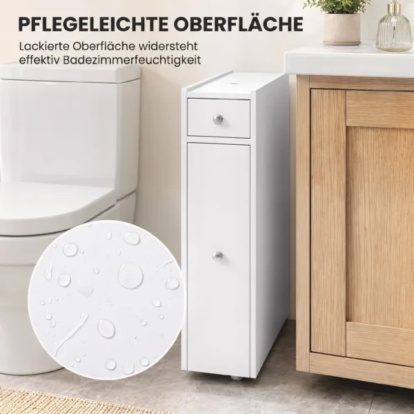 Schmaler Badezimmerschrank, Badschrank Stehend Mit 2 Schubladen, Weiß