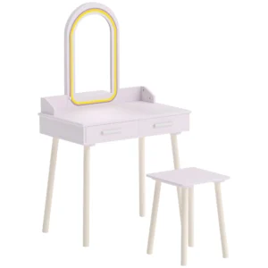Schmink Set Für Mädchen Mit Hocker, Acrylspiegel, 3 Farben LED, 2 Schubladen, 3 8 Jahre, Rosa