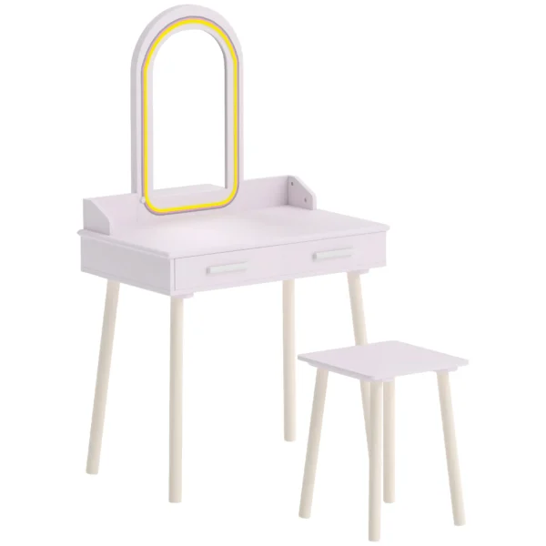 Schmink Set Für Mädchen Mit Hocker, Acrylspiegel, 3 Farben LED, 2 Schubladen, 3 8 Jahre, Rosa