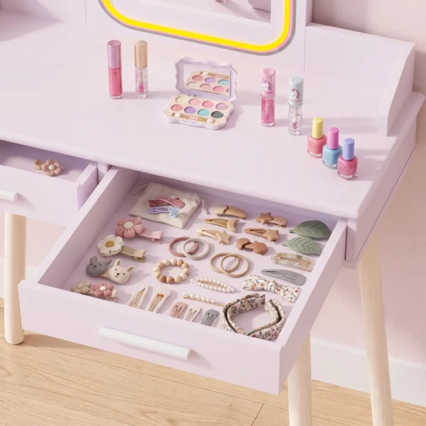 Schmink Set Für Mädchen Mit Hocker, Acrylspiegel, 3 Farben LED, 2 Schubladen, 3 8 Jahre, Rosa