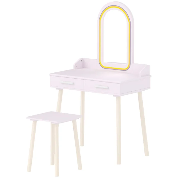 Schmink Set Für Mädchen Mit Hocker, Acrylspiegel, 3 Farben LED, 2 Schubladen, 3 8 Jahre, Rosa