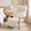 Schommelstoel In Linnenlook Met 5 voudig Verstelbare Voetensteun En Linnenlook, Voor Woonkamer, Crèmewit