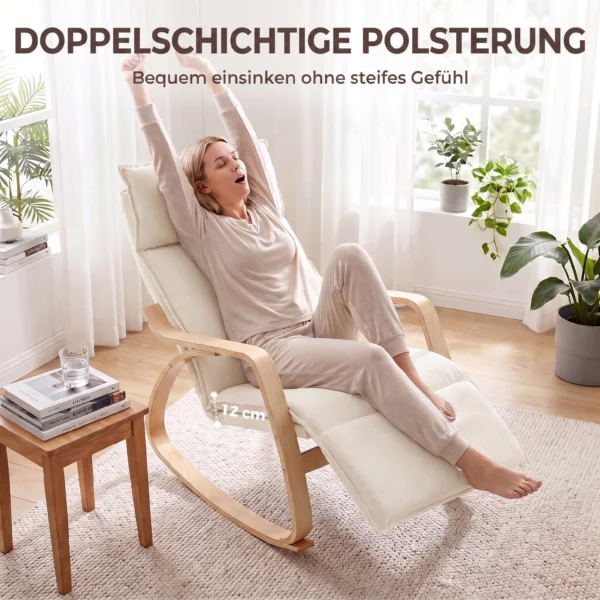 Schommelstoel In Linnenlook Met 5 voudig Verstelbare Voetensteun En Linnenlook, Voor Woonkamer, Crèmewit