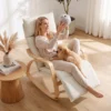 Schommelstoel In Linnenlook Met 5 voudig Verstelbare Voetensteun En Linnenlook, Voor Woonkamer, Crèmewit
