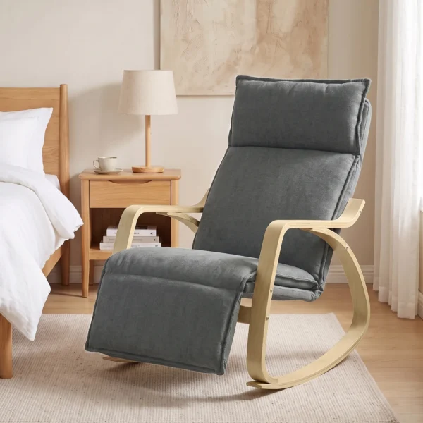 Schommelstoel In Linnenlook Met 5 voudig Verstelbare Voetensteun En Linnenlook, Voor Woonkamer, Donkergrijs