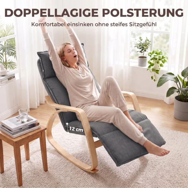 Schommelstoel In Linnenlook Met 5 voudig Verstelbare Voetensteun En Linnenlook, Voor Woonkamer, Donkergrijs