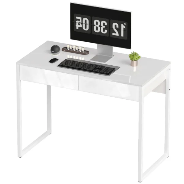 Schreibtisch 100 X 50 Cm Computertisch Bürotisch Mit 2 Schubladen, Für Kleine Räume, Weiß