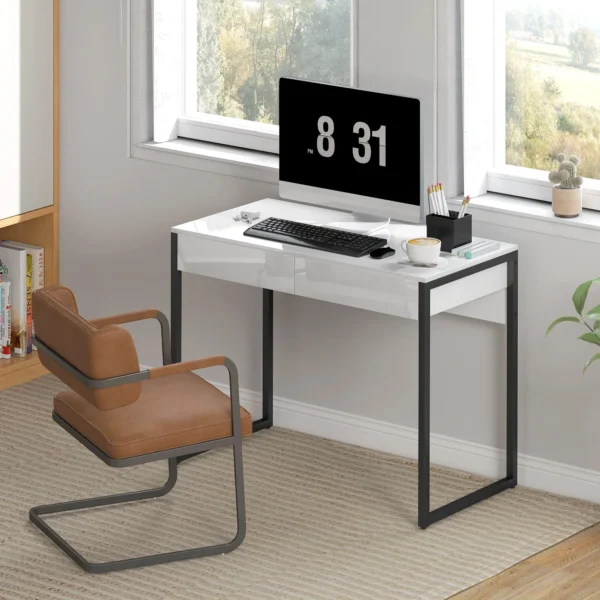 Schreibtisch 100 X 50 Cm Computertisch Bürotisch Mit 2 Schubladen, Für Kleine Räume, Weiß