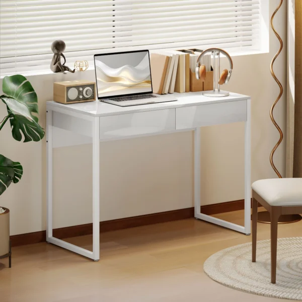 Schreibtisch 100 X 50 Cm Computertisch Bürotisch Mit 2 Schubladen, Für Kleine Räume, Weiß