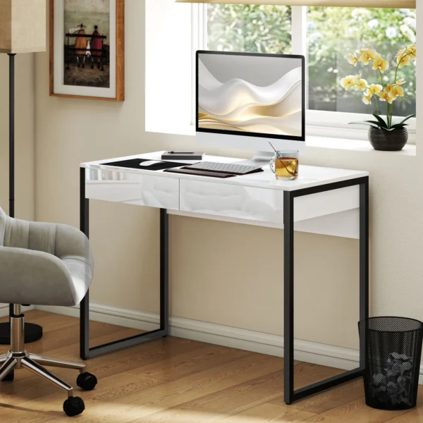 Schreibtisch 100 X 50 Cm Computertisch Bürotisch Mit 2 Schubladen, Für Kleine Räume, Weiß